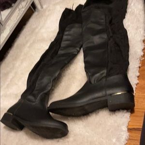 Black thigh high boots wide calve